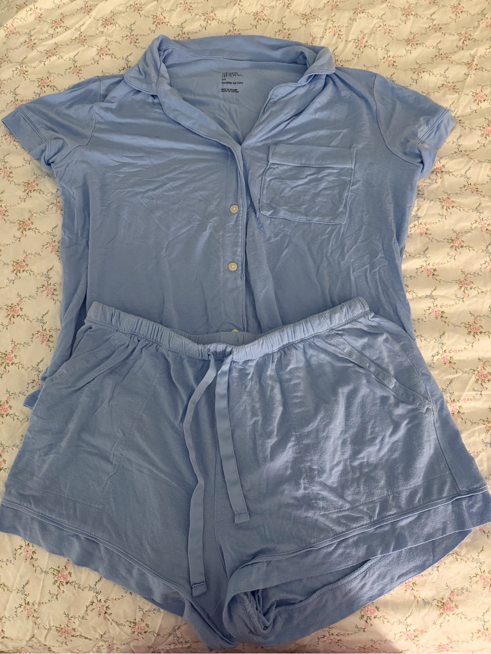 stars above Light Blue Short Sleeve Button Pajama Set